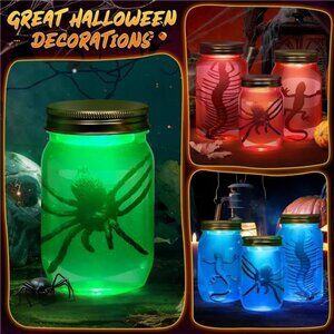 Specimen Jars Halloween Decor - 3 PCS DIY Mason Jars Light-up by Remote Control
